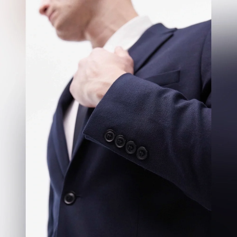 Topman Navy Blue Textured Blazer Sport Coat Suit Jacket Wedding Formal Prom 44R